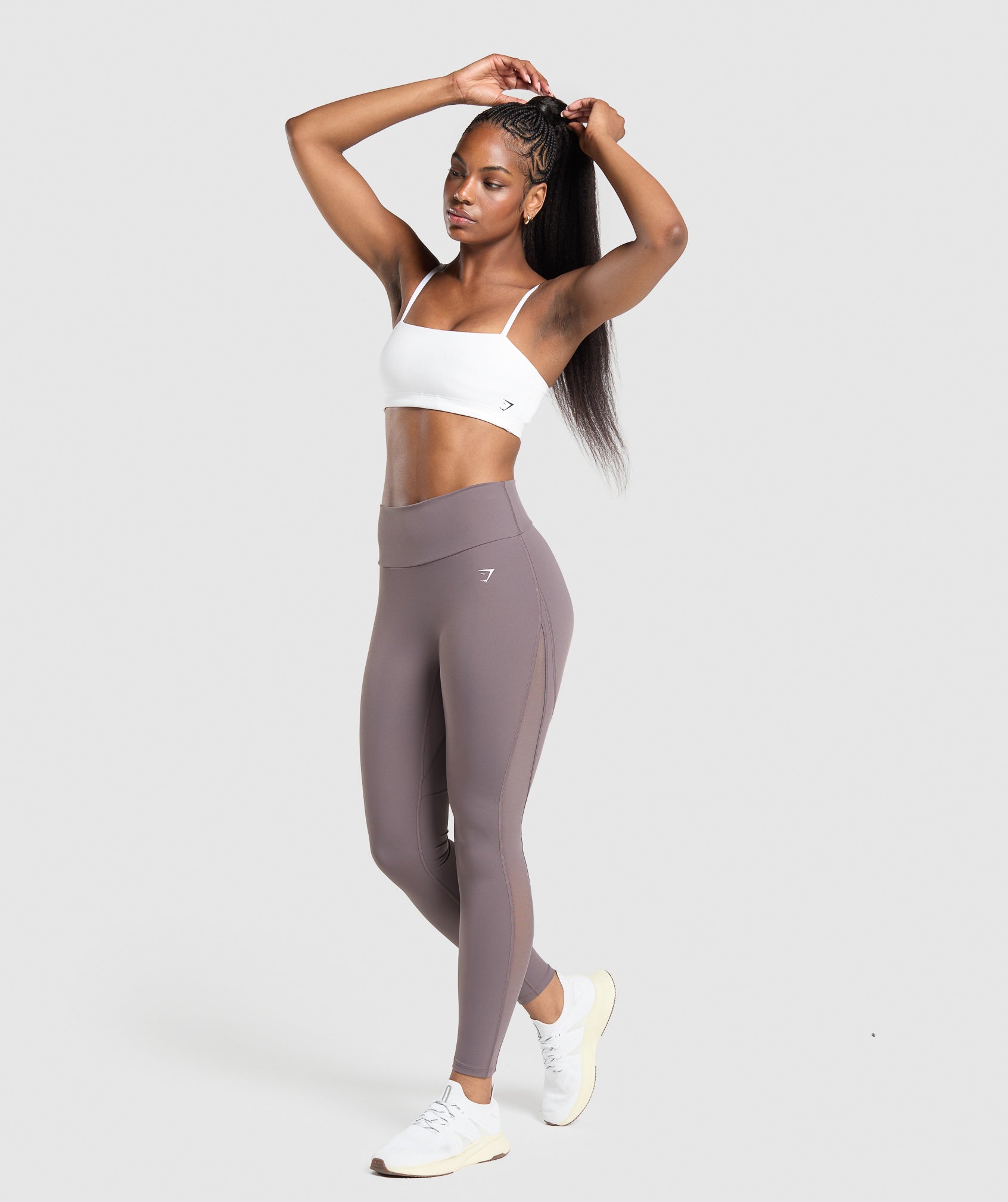 GYMSHARK Gymshark Mesh-Paneled High-Waisted Workout Leggings - Soft Lavender Tonal with Breathable & Flexible Design