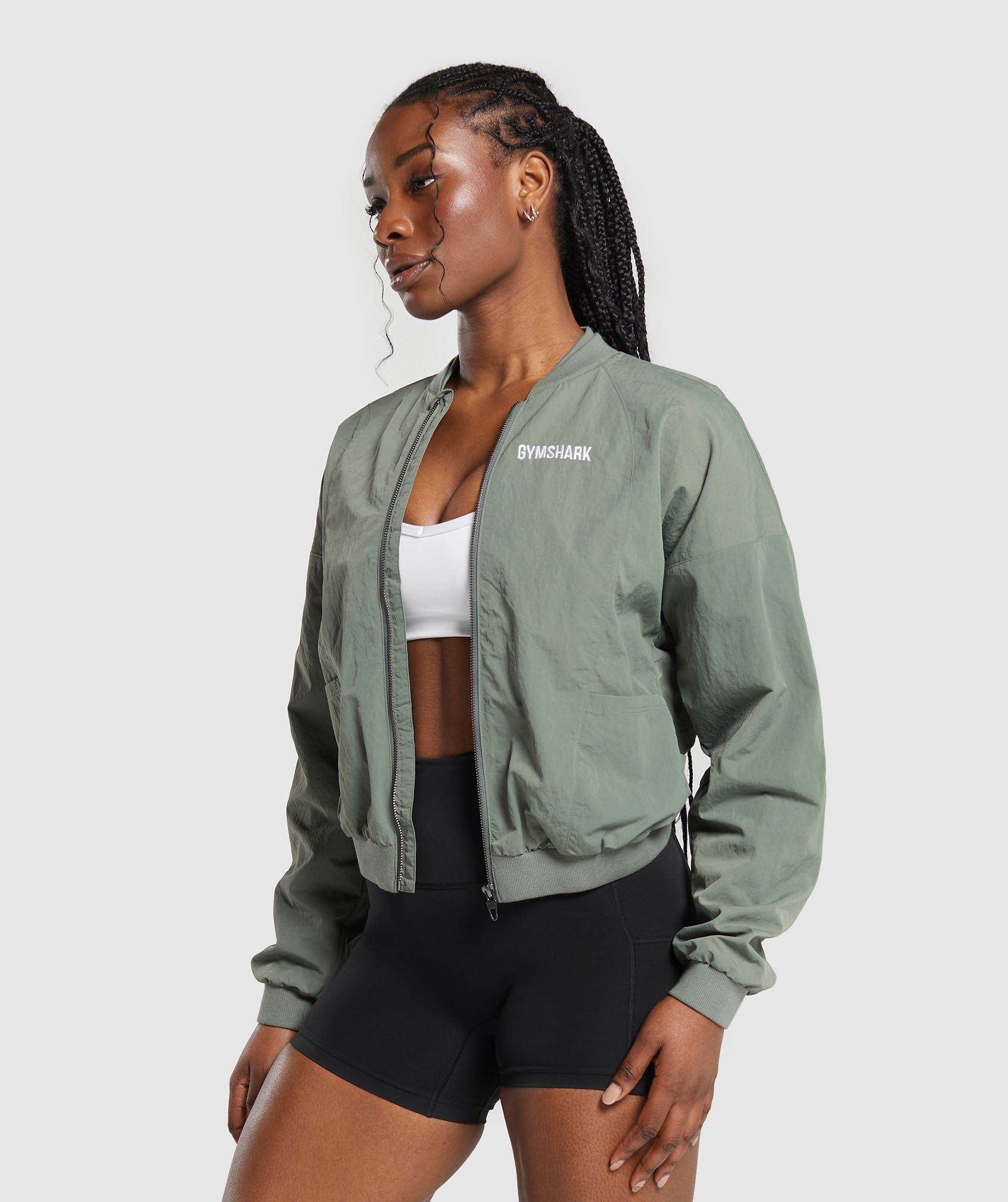 GYMSHARK Mid-Length Performance Training Hoodie - Breathable Activewear in Military Green 