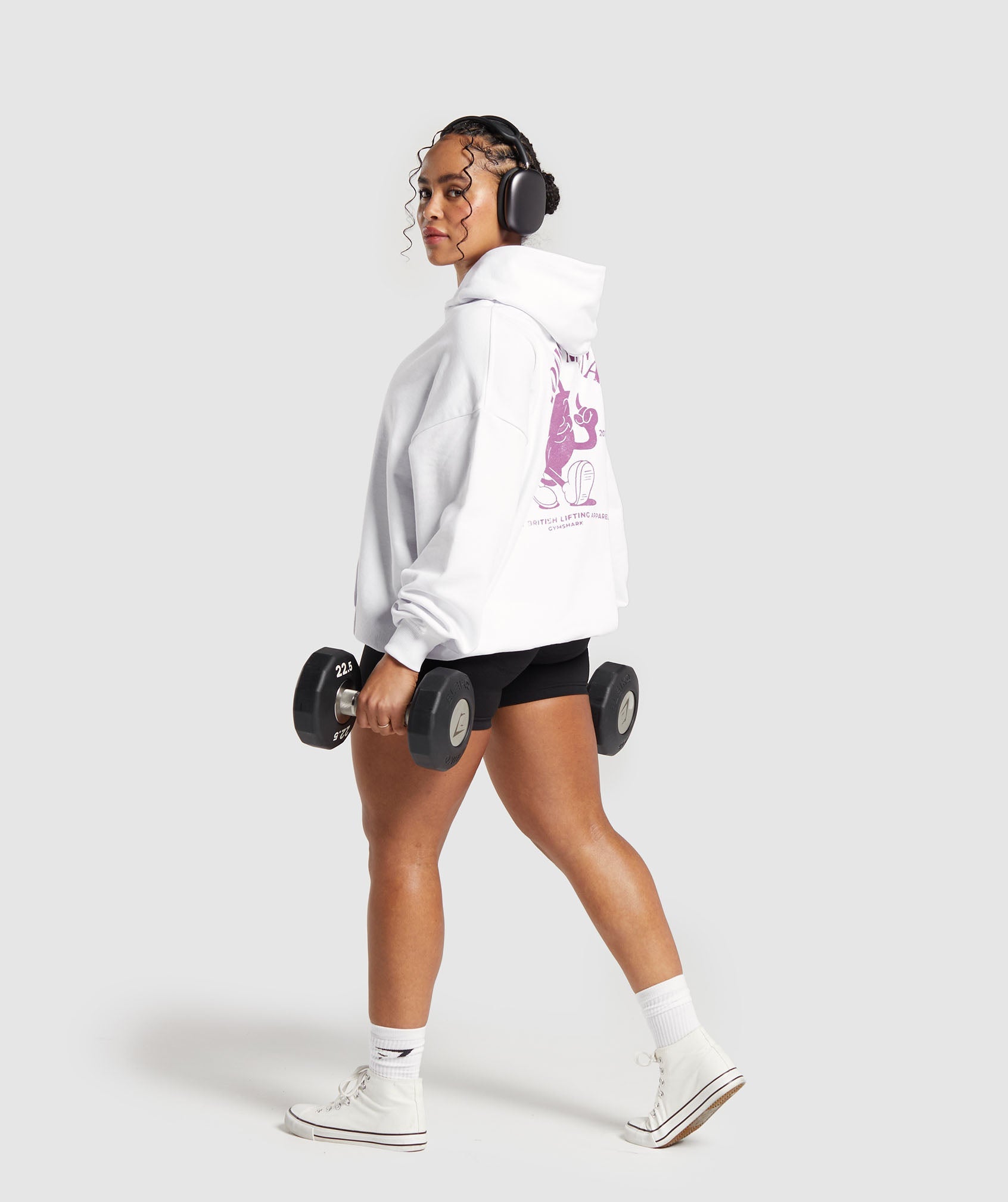 GYMSHARK Metallic Motion Graphic Pullover Hoodie - Crisp White 