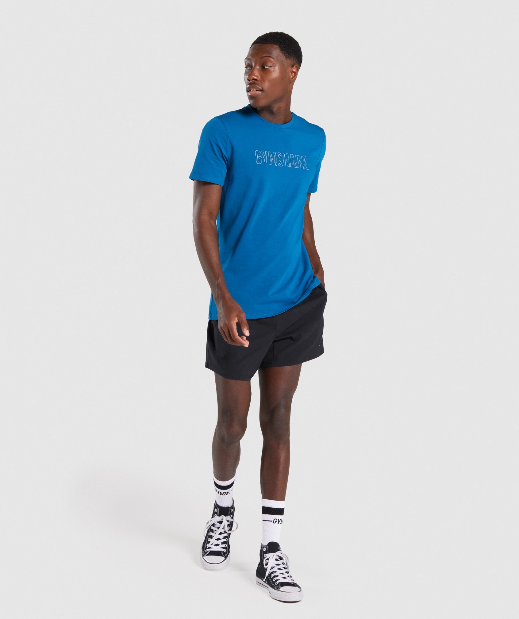 GYMSHARK Outline Performance Tee - Breathable Slim Fit in Teal Blue 