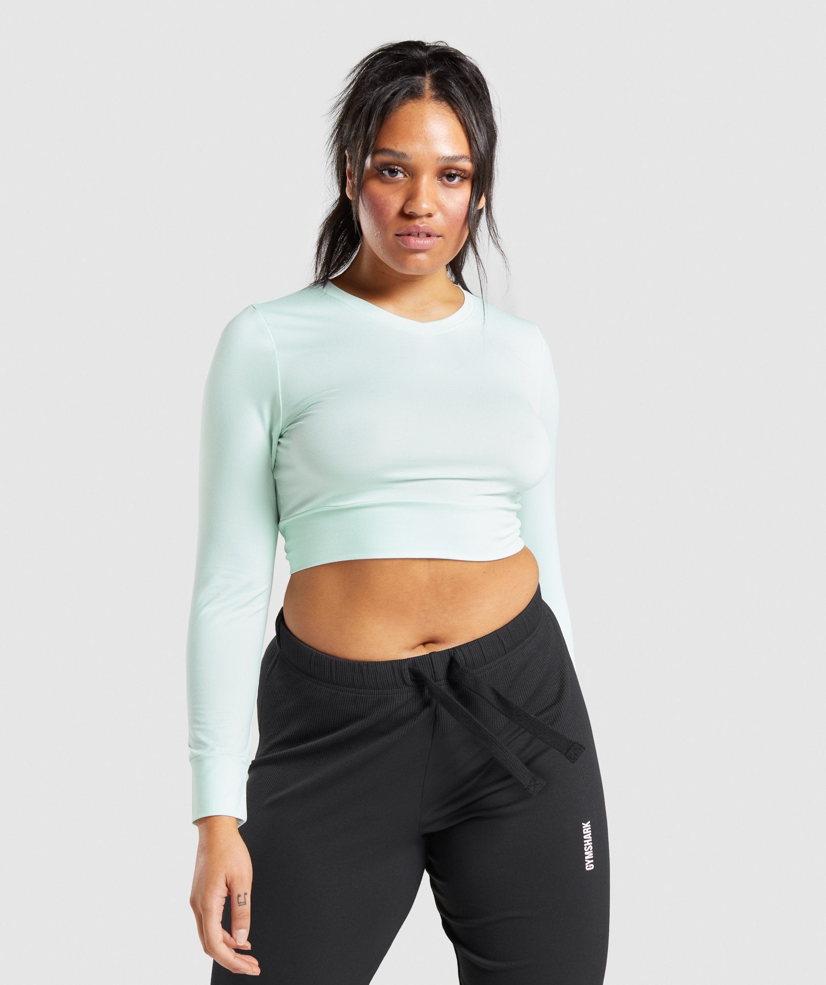 GYMSHARK GYMSHARK Stylish Pause Racerback Cropped Long Sleeve Top in Fresh Mint