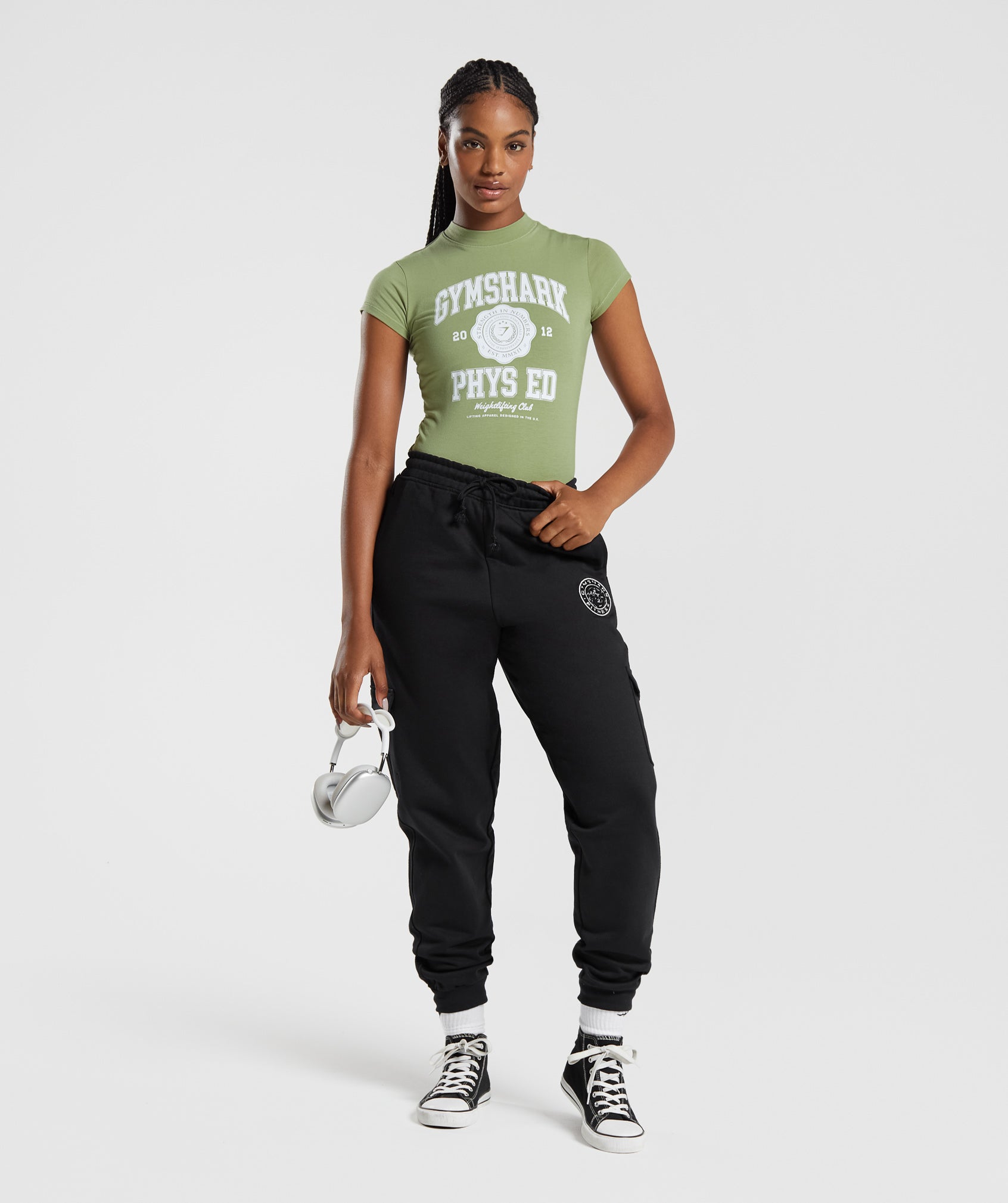 GYMSHARK ActiveFit Phys Ed Graphic Tee - Breathable Slim Cut in Muted Sage 
