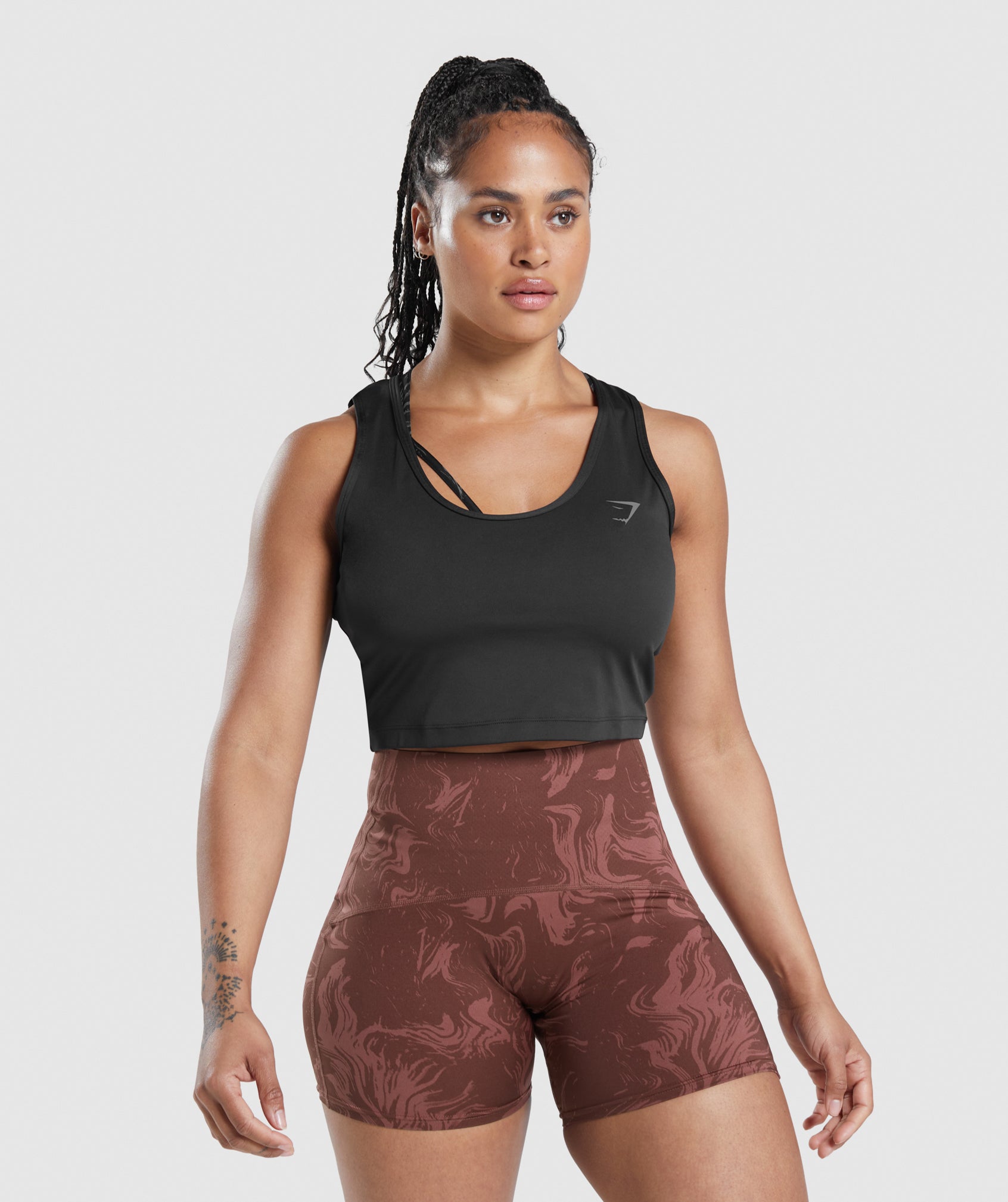 GYMSHARK GS Performance Racerback Cropped Fitness Tank - Sleek Black 
