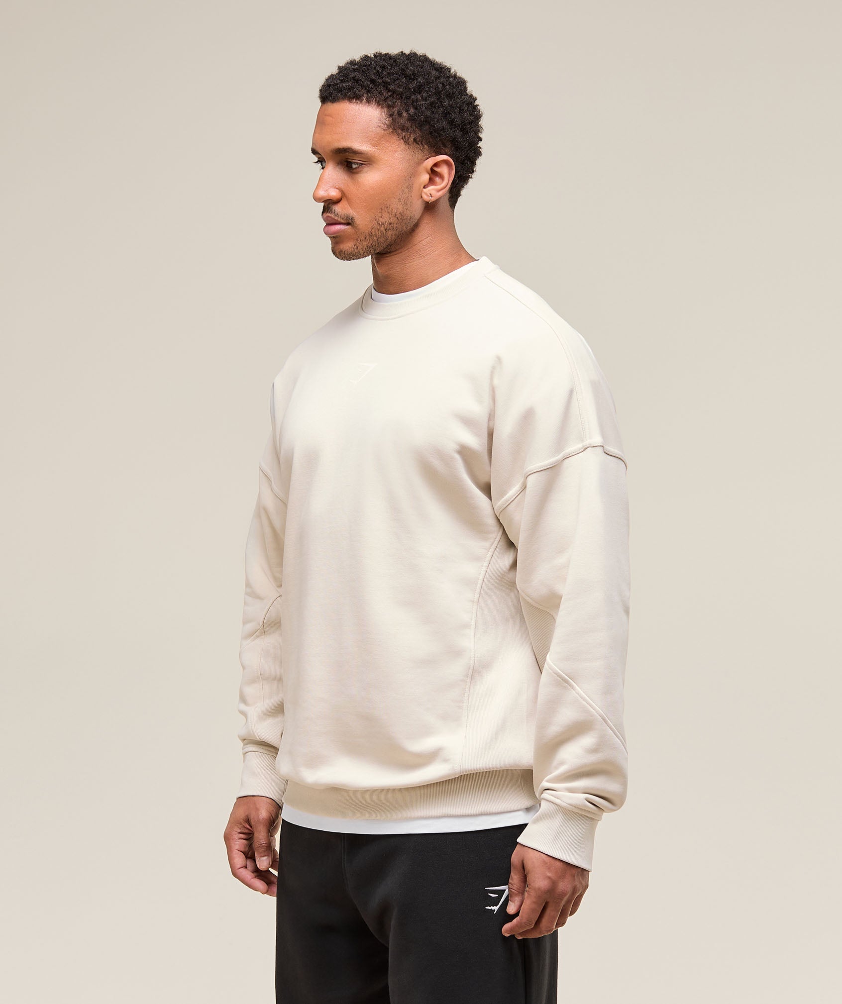 GYMSHARK Gymshark POWER CREW - Oat White Comfort-Fit Training Tee