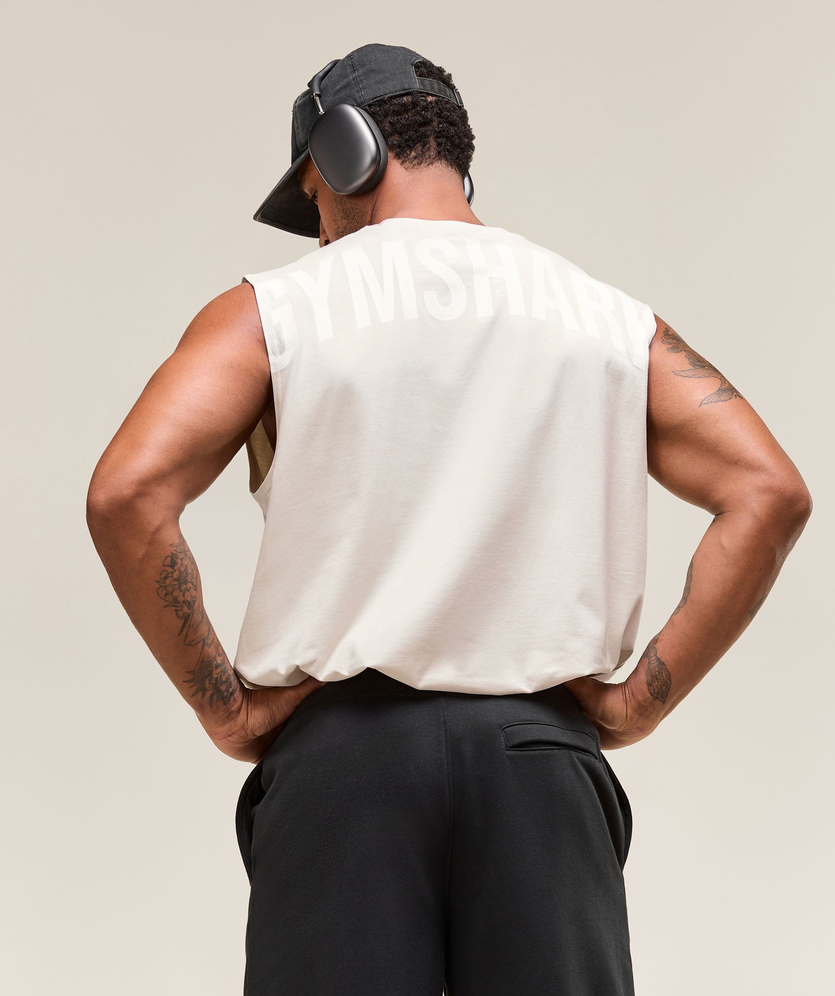 GYMSHARK Power Sleeveless Muscle Tank - Breathable Workout Top in Soft Oatmeal 