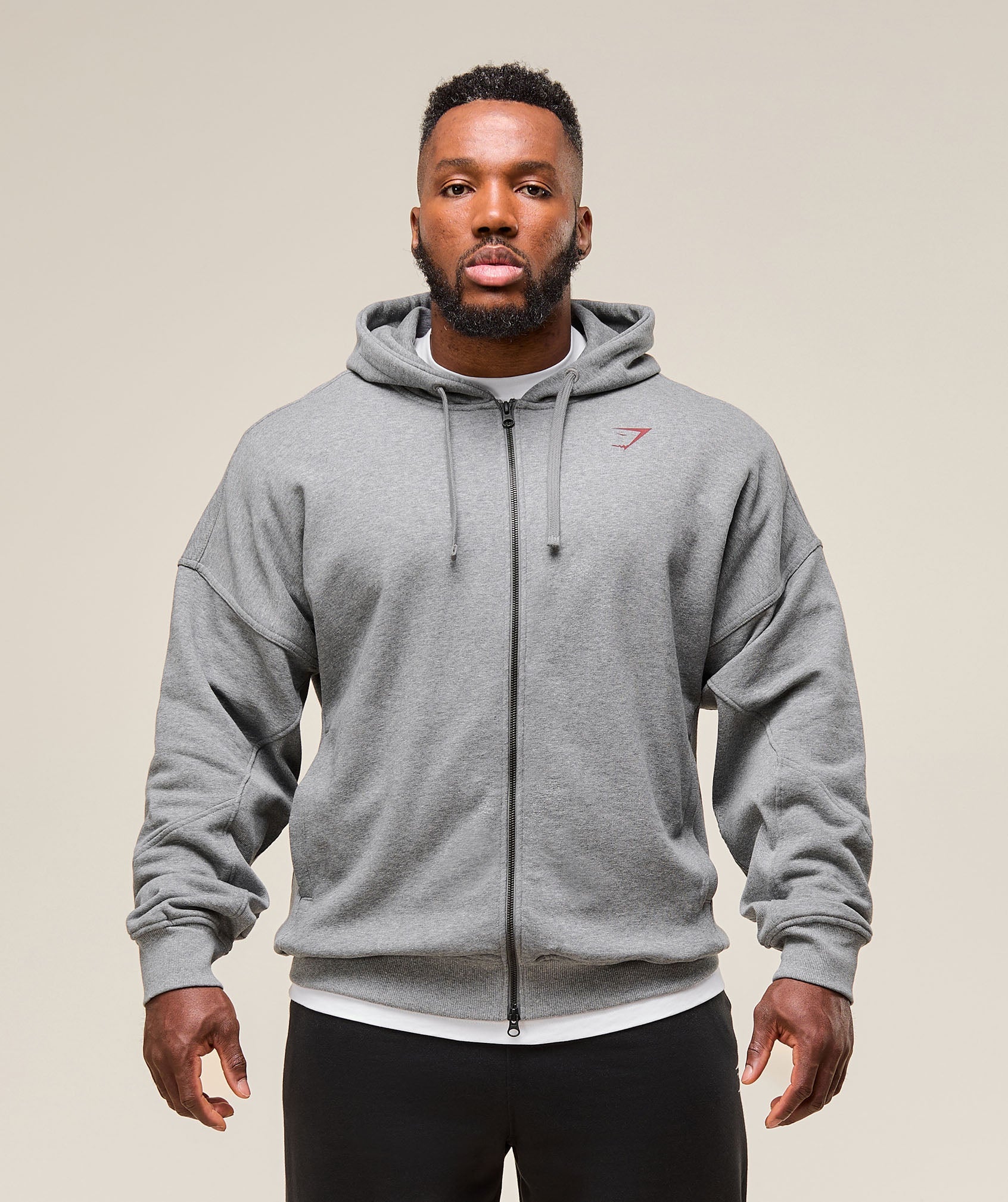 GYMSHARK GYMSHARK Premium Performance Full-Zip Training Hoodie - Heathered Charcoal Marl 