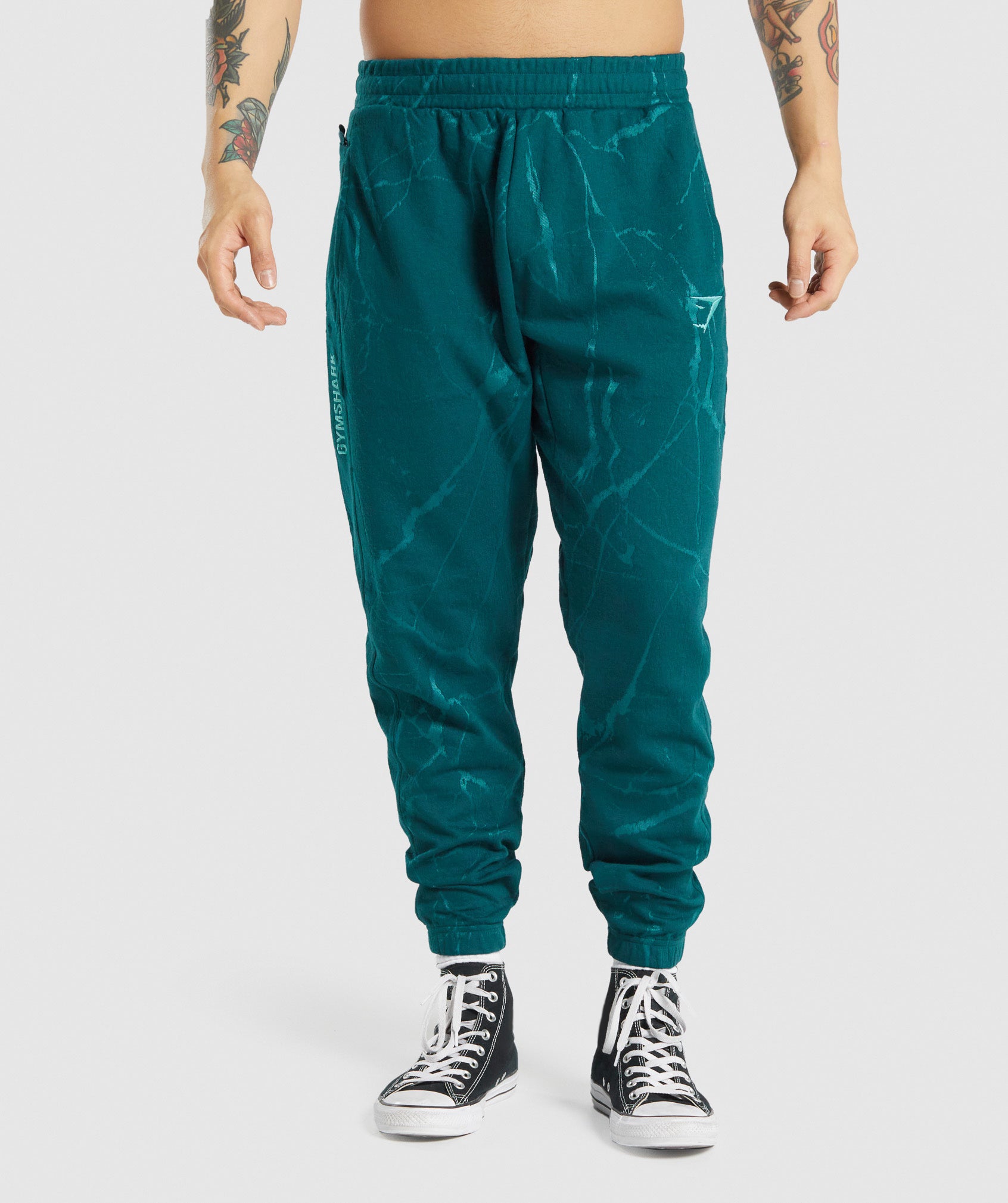 GYMSHARK Gymshark High-Waisted Performance Joggers - Turquoise Geometric Print
