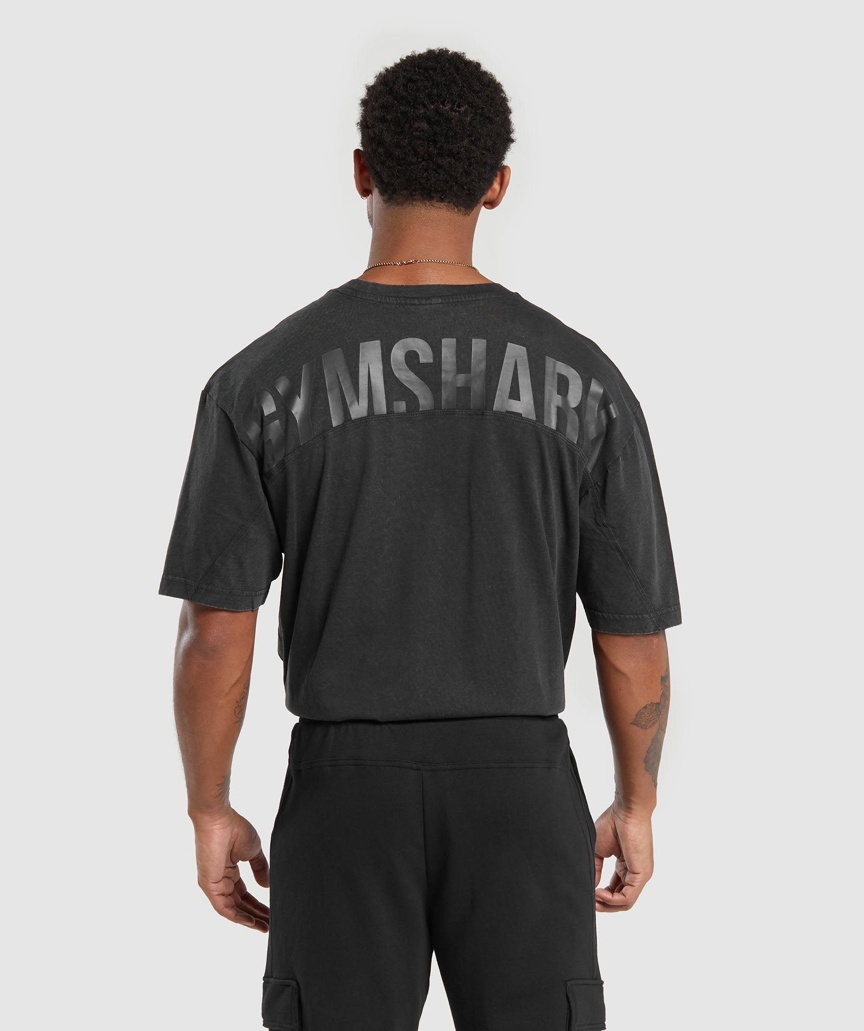 GYMSHARK Gymshark Distressed Vintage Crew Tee - Jet Black Comfort Fit