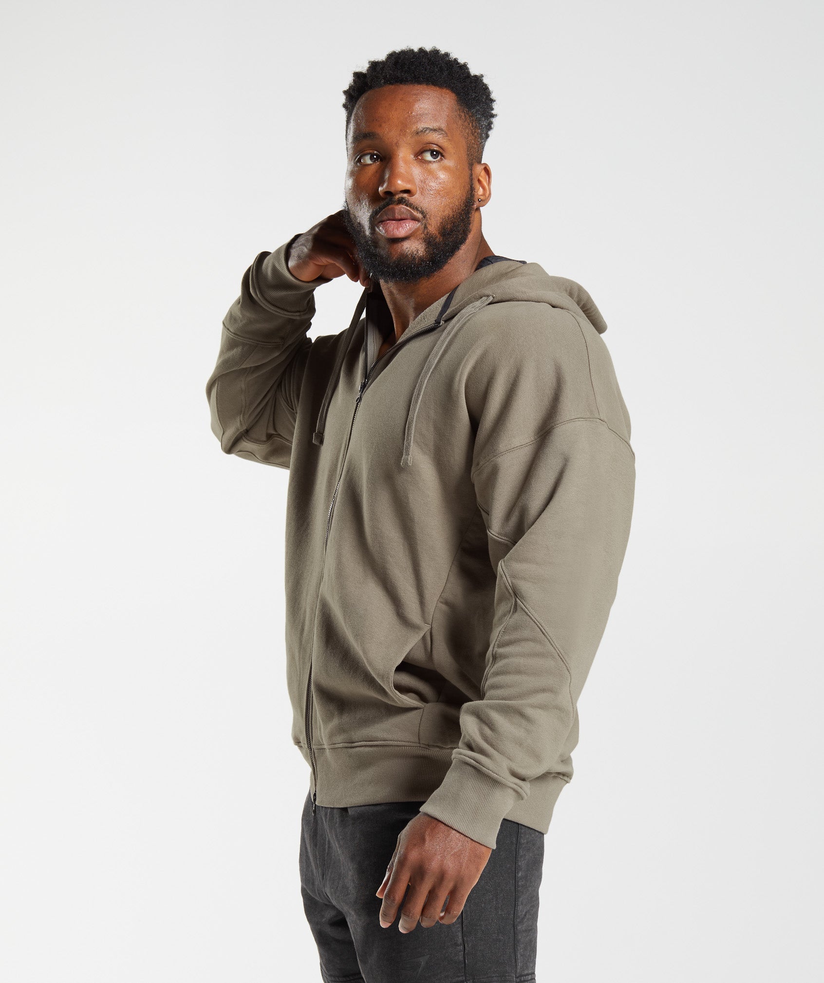 GYMSHARK Performance-Fit Full-Zip Hooded Sweatshirt in Warm Earthy Brown 