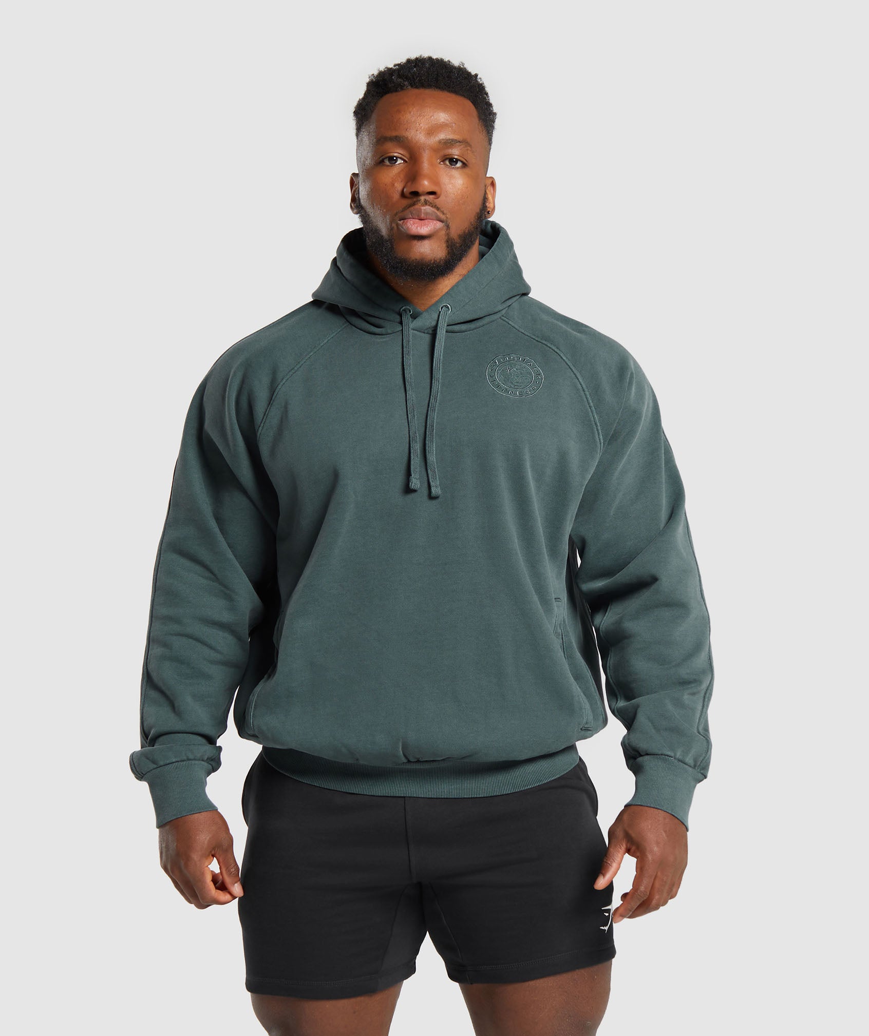 GYMSHARK GYMSHARK Heritage Premium Hooded Sweatshirt - Relaxed Fit in Military Teal Green