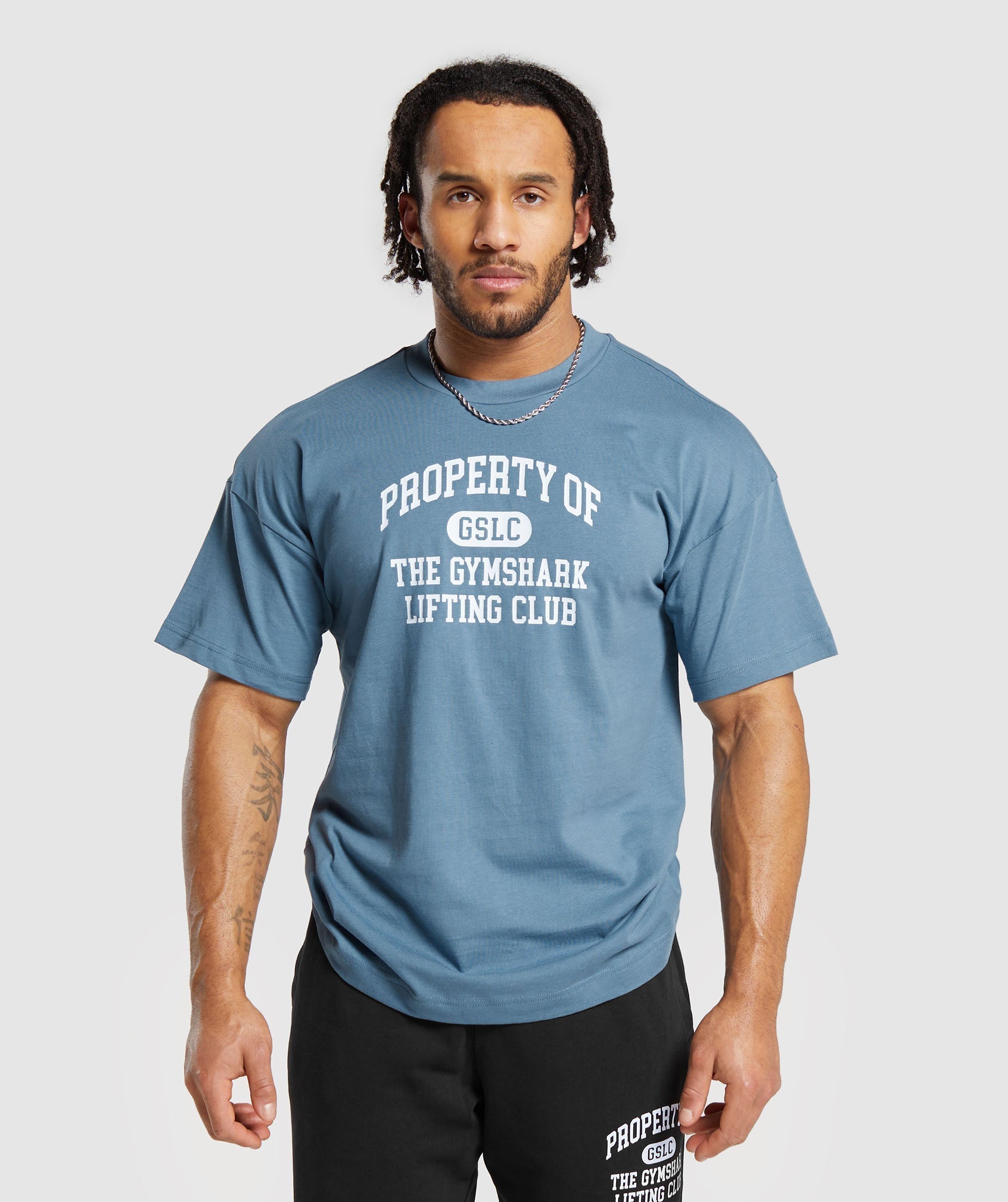 GYMSHARK Gymshark Vintage Wash Crew Neck Tee - Distressed Blue Tone