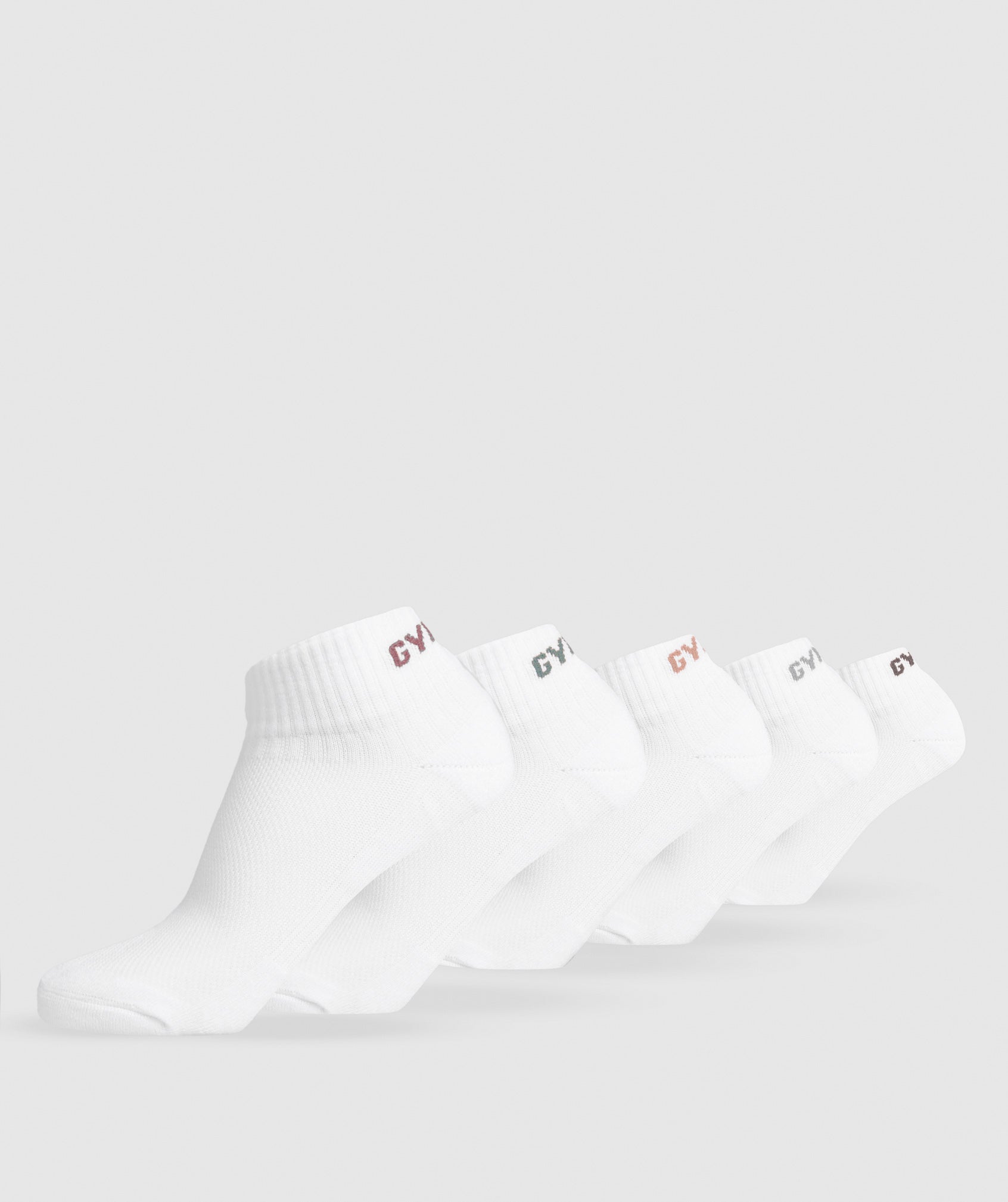 GYMSHARK Stylish Quarter Socks 5-Pack - Trendy Metallic Purple & Serene Pink Tones with Sky Blue Accents