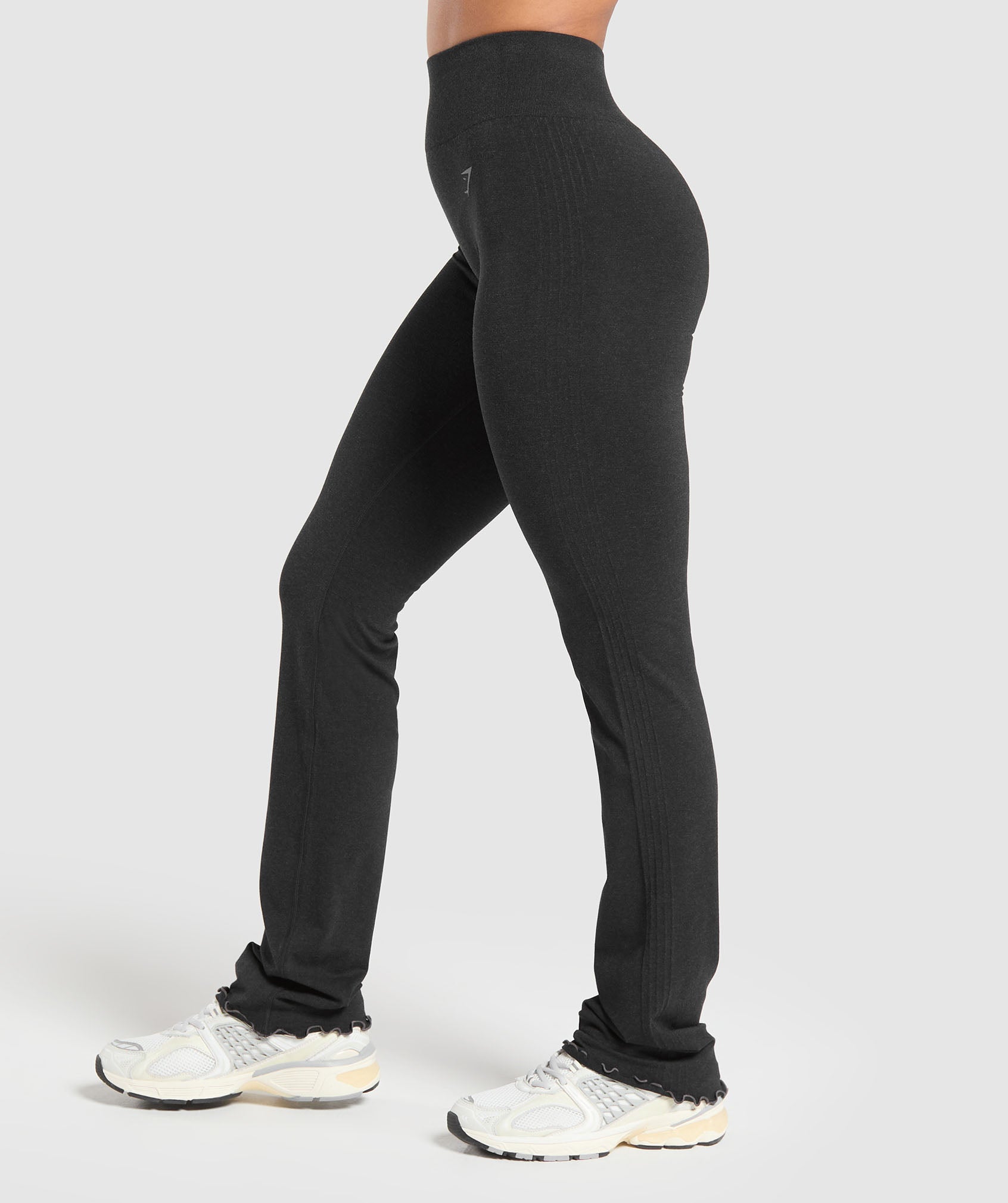 GYMSHARK Luxe Flared Yoga Pants - Ultra-Soft Seamless Workout Leggings in Charcoal Marl, High-Waisted Toning Bootcut Design for Women 