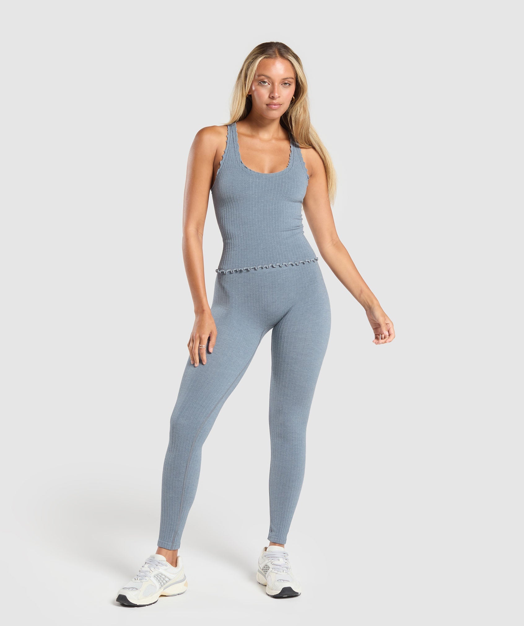 GYMSHARK Luxe High-Waisted Seamless Yoga Pants - Metallic Blue Marl Heather Tone 
