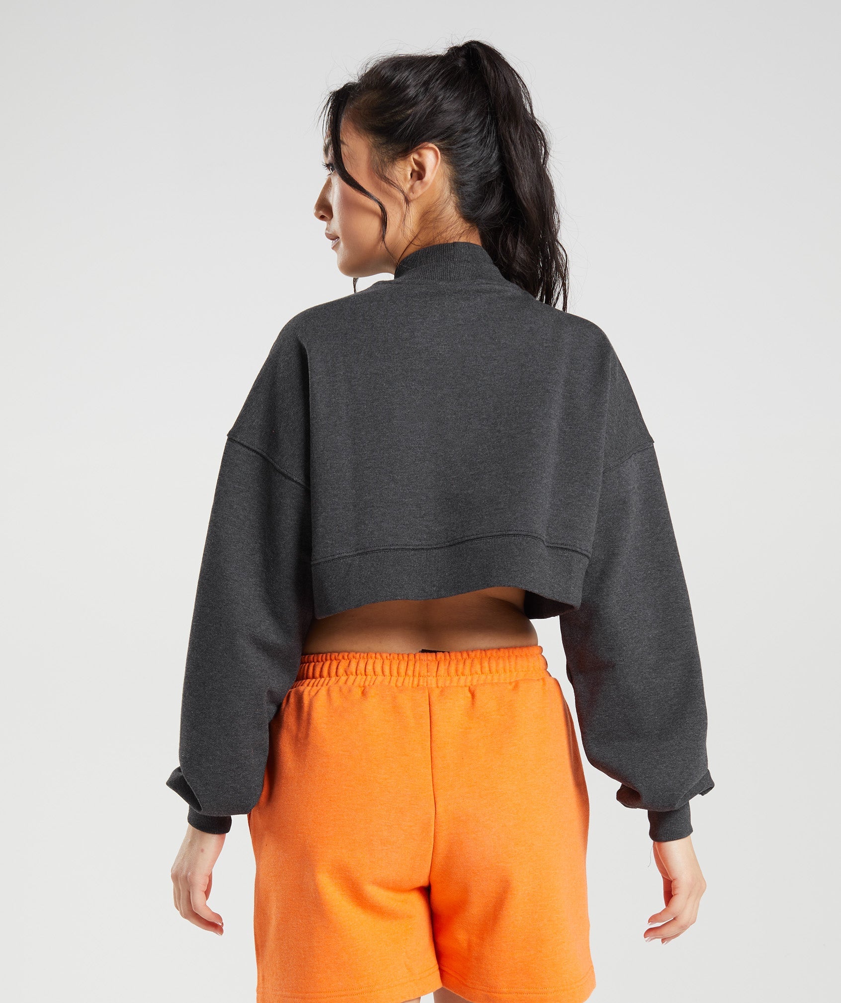GYMSHARK Relaxed-Fit Cropped Lounge Hoodie - Cozy Heathered Charcoal 