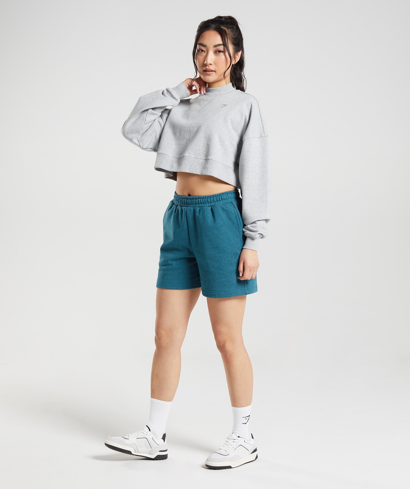 GYMSHARK Gymshark Relaxed Cropped Hoodie - Light Grey Marl Lounge Wear 