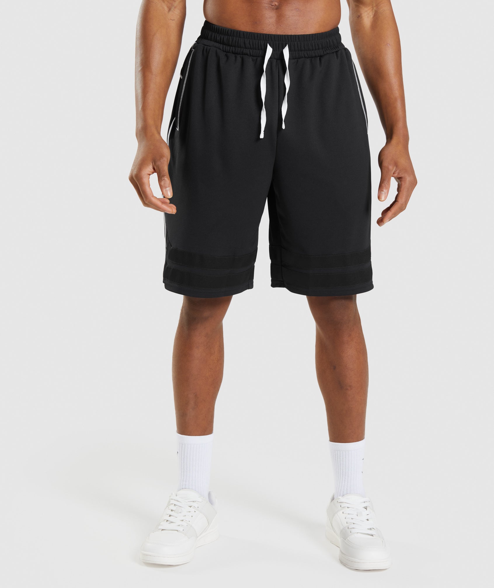 GYMSHARK Relaxed-Fit Hoops Shorts - Black & White