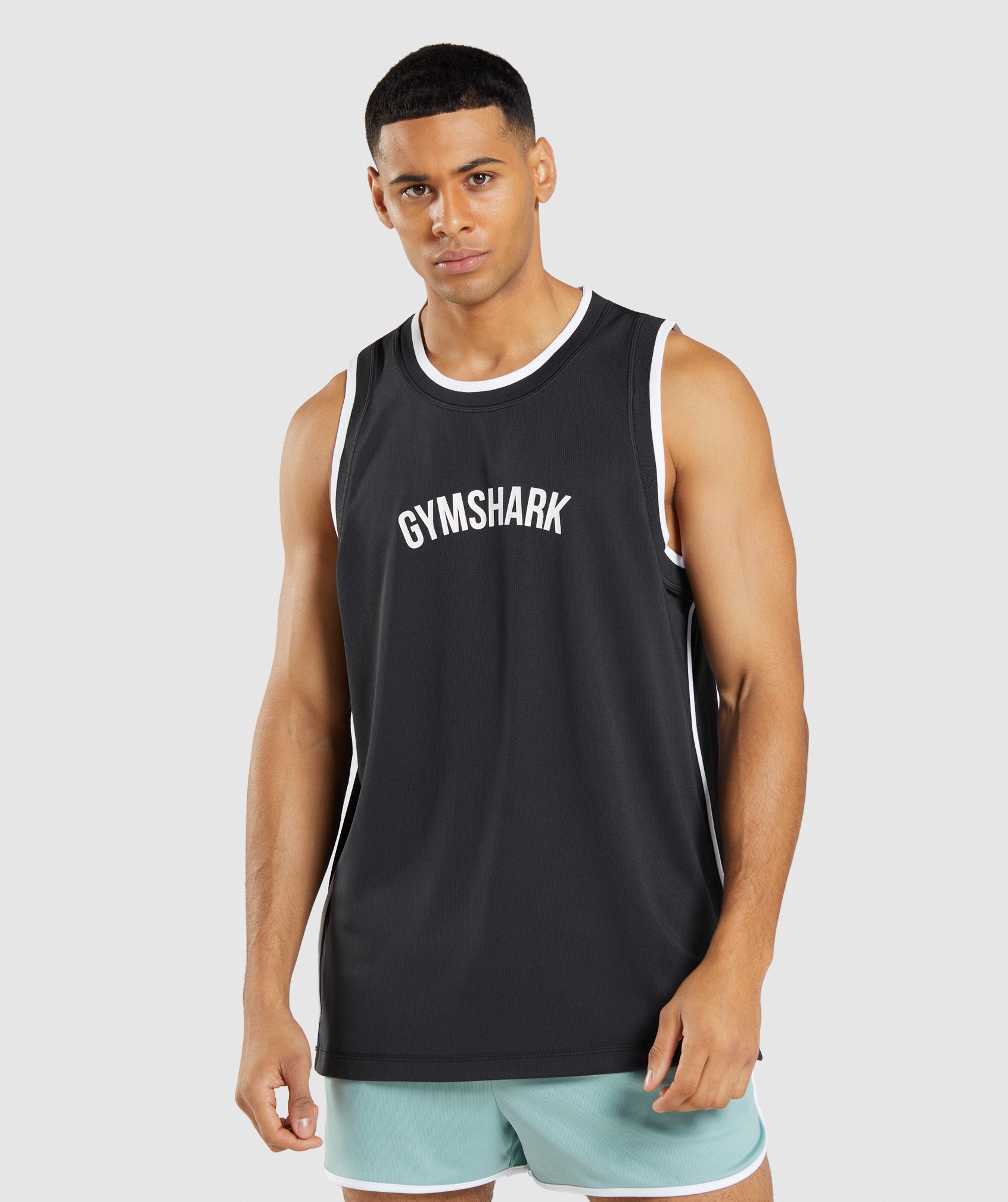 GYMSHARK Gymshark RECESS PERFORMANCE TANK TOP | Breathable Basketball Workout Shirt - Charcoal Heather/White