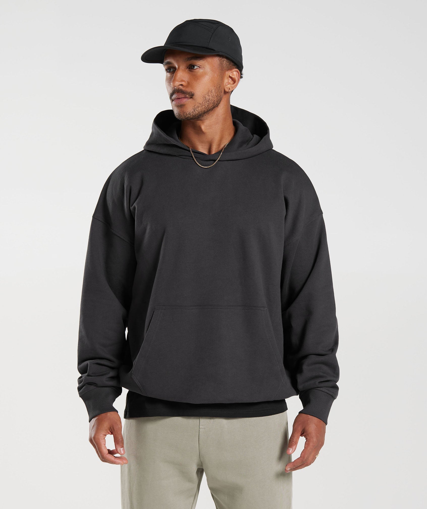 GYMSHARK Gymshark Relaxed Recovery Hooded Sweatshirt - Onyx Grey Comfort Fit