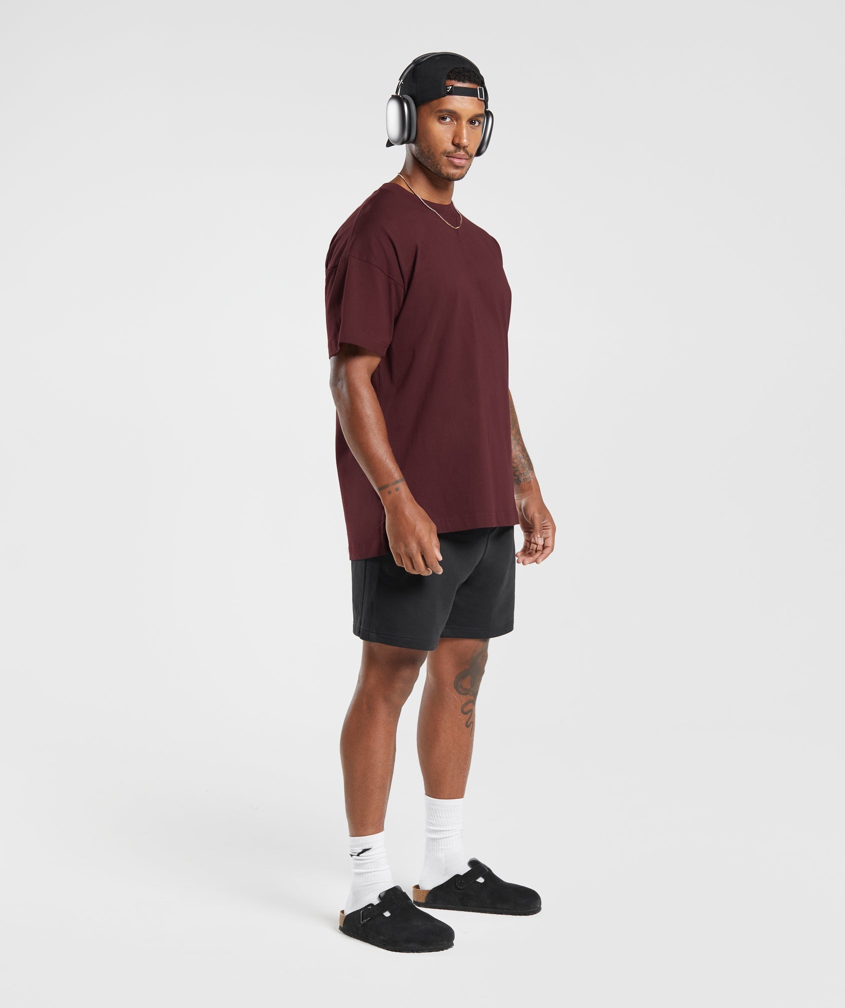GYMSHARK GYMSHARK Recovery Wear Tee - Soft Cotton Relaxation Shirt in Deep Burgundy 