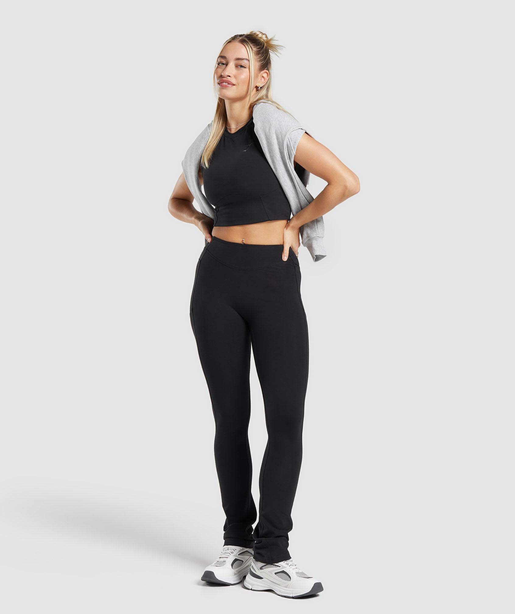 GYMSHARK Gymshark Recovery Series Bootcut Cotton Leggings - Ultra-Soft Relaxed Fit in Classic Black 