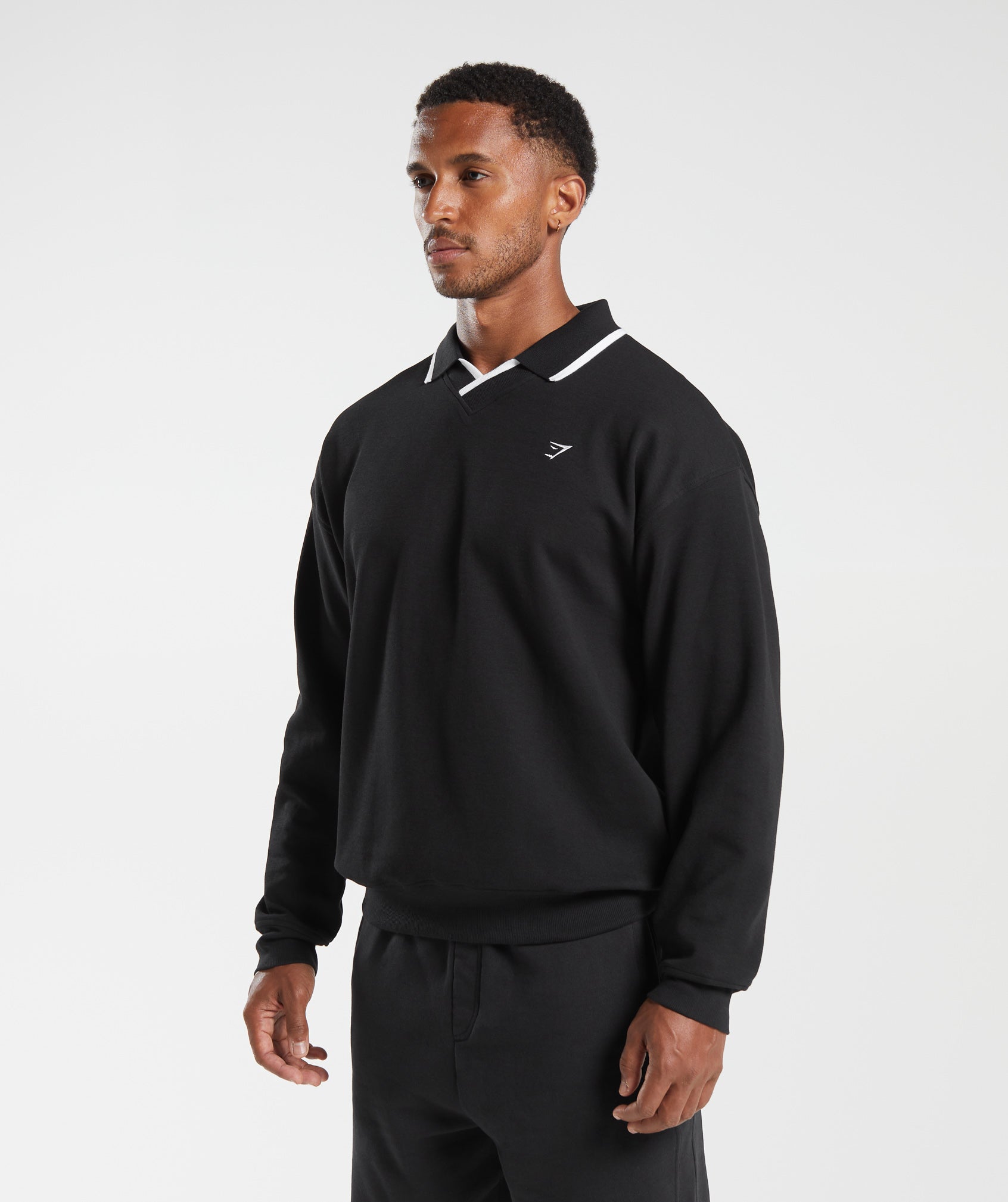 GYMSHARK Gymshark Men's Black Recovery Streetwear Polo Sweatshirt