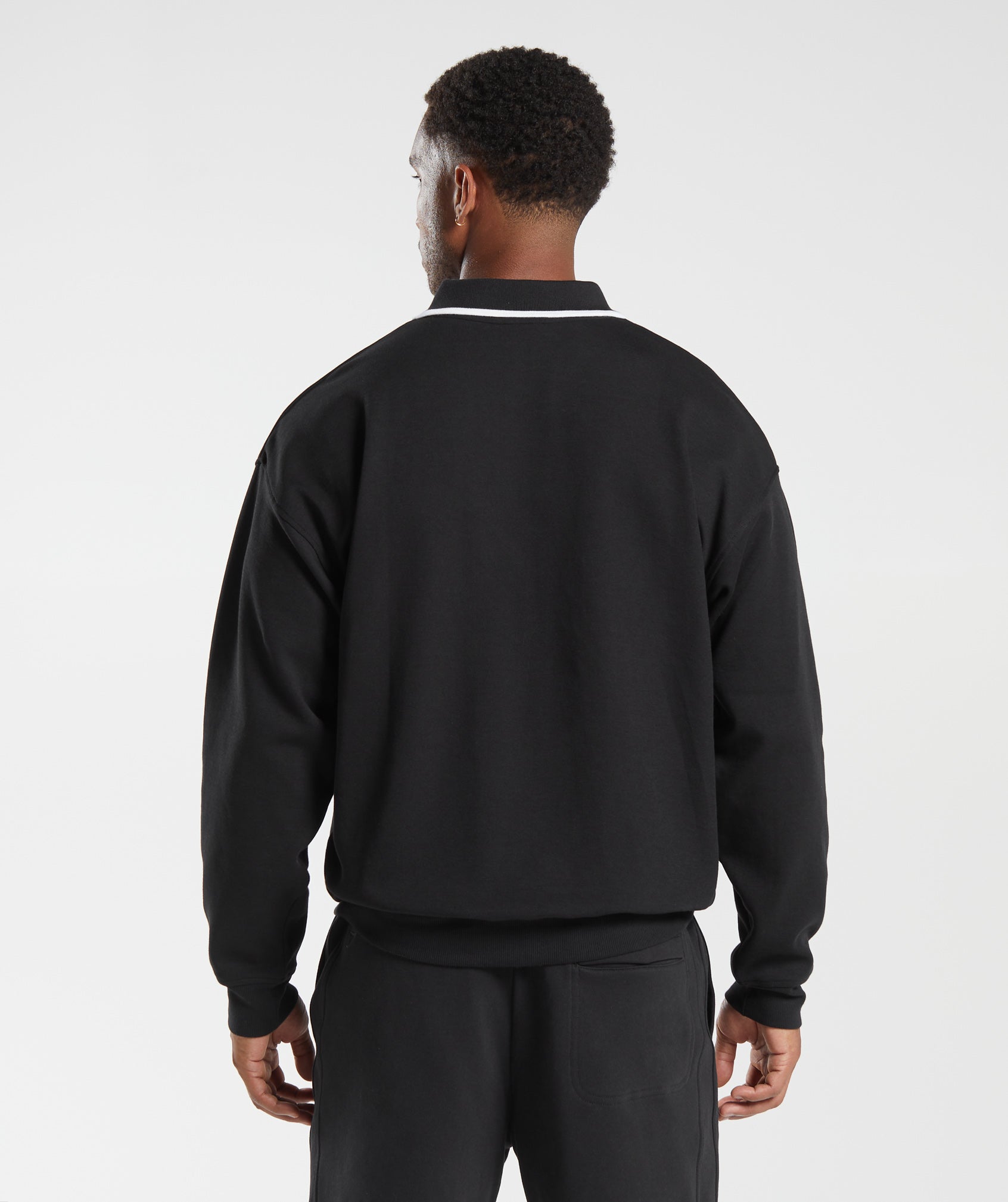GYMSHARK Gymshark Men's Black Recovery Streetwear Polo Sweatshirt