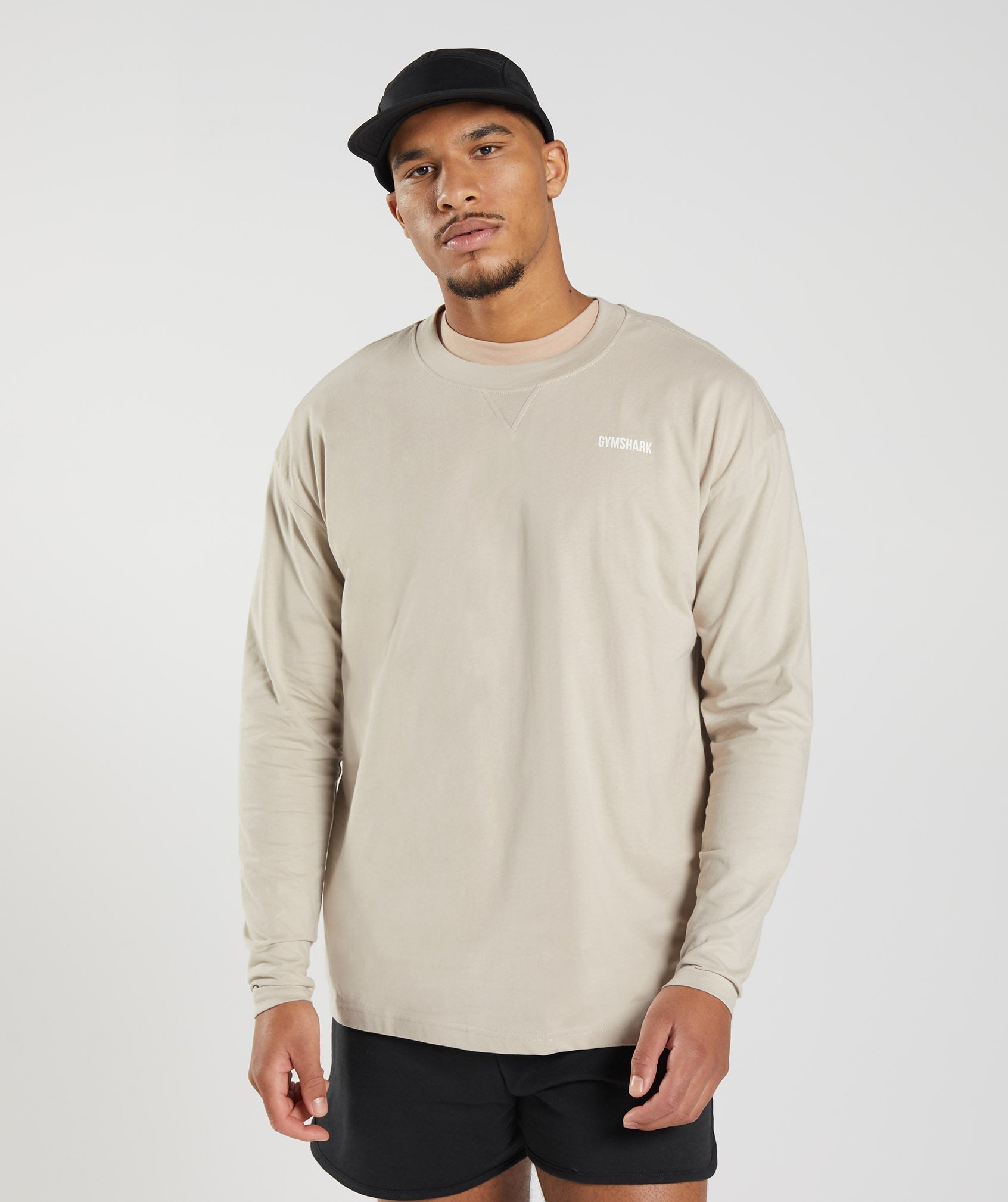 GYMSHARK Relaxed Fit Long Sleeve Lounge Tee - Ultra-Soft Rest Day Essential in Pebble Grey 