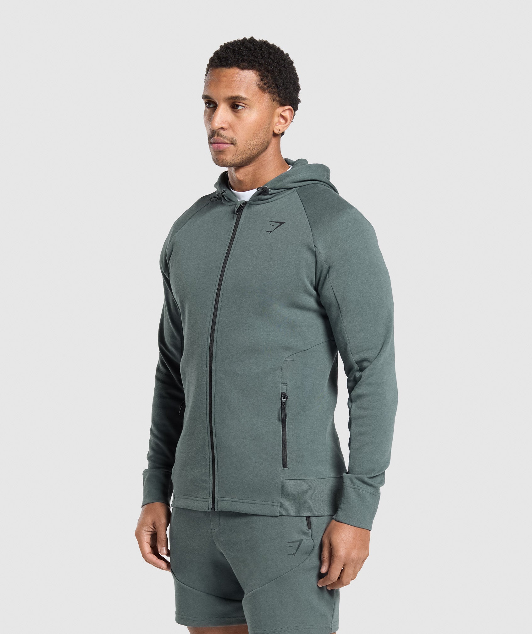 GYMSHARK GYMSHARK Interlock Technology Full-Zip Hooded Sweatshirt in Rich Teal Color