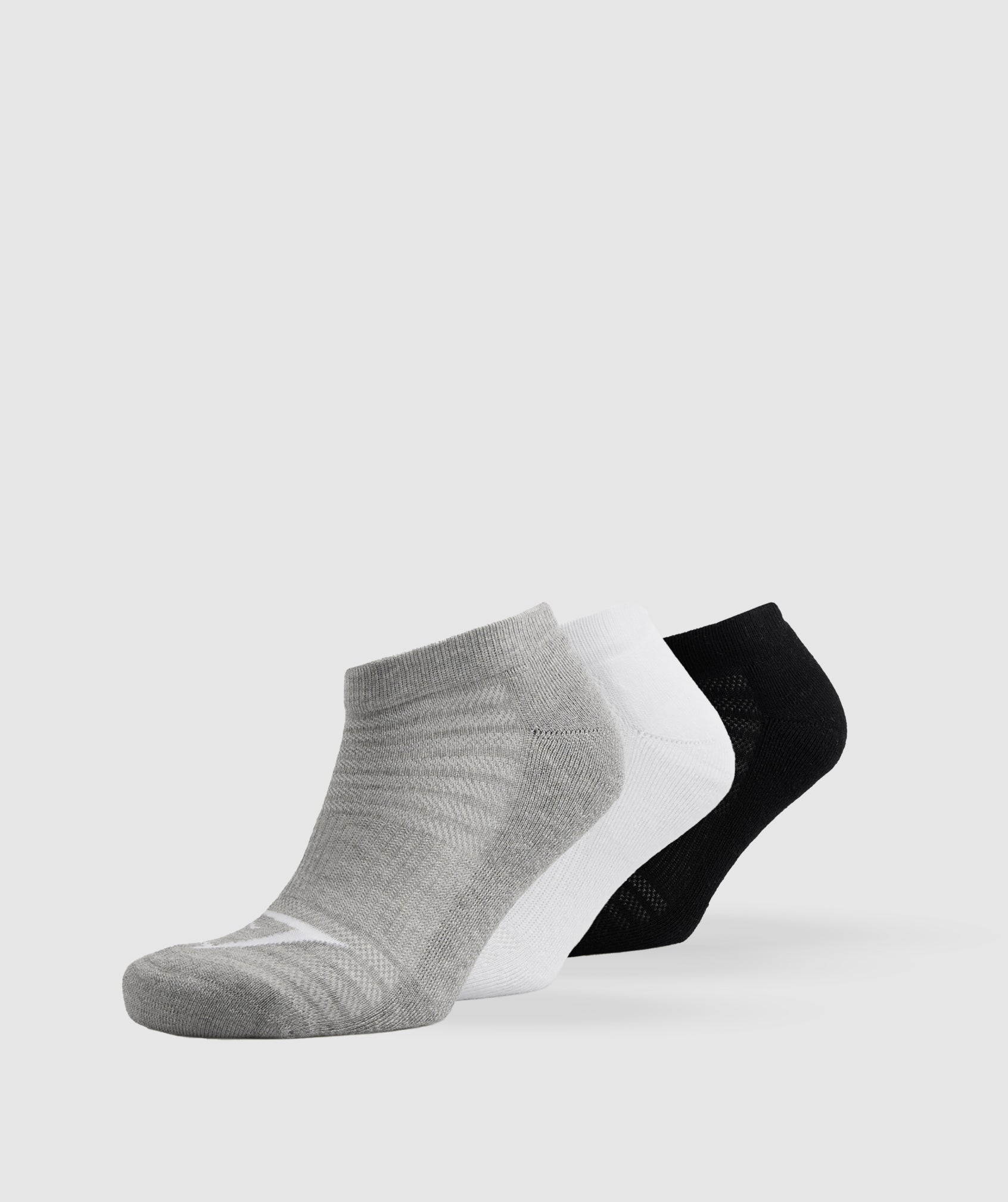 GYMSHARK GYMSHARK Performance Ankle Socks 3-Pack - White, Black & Light Grey Marl Blend