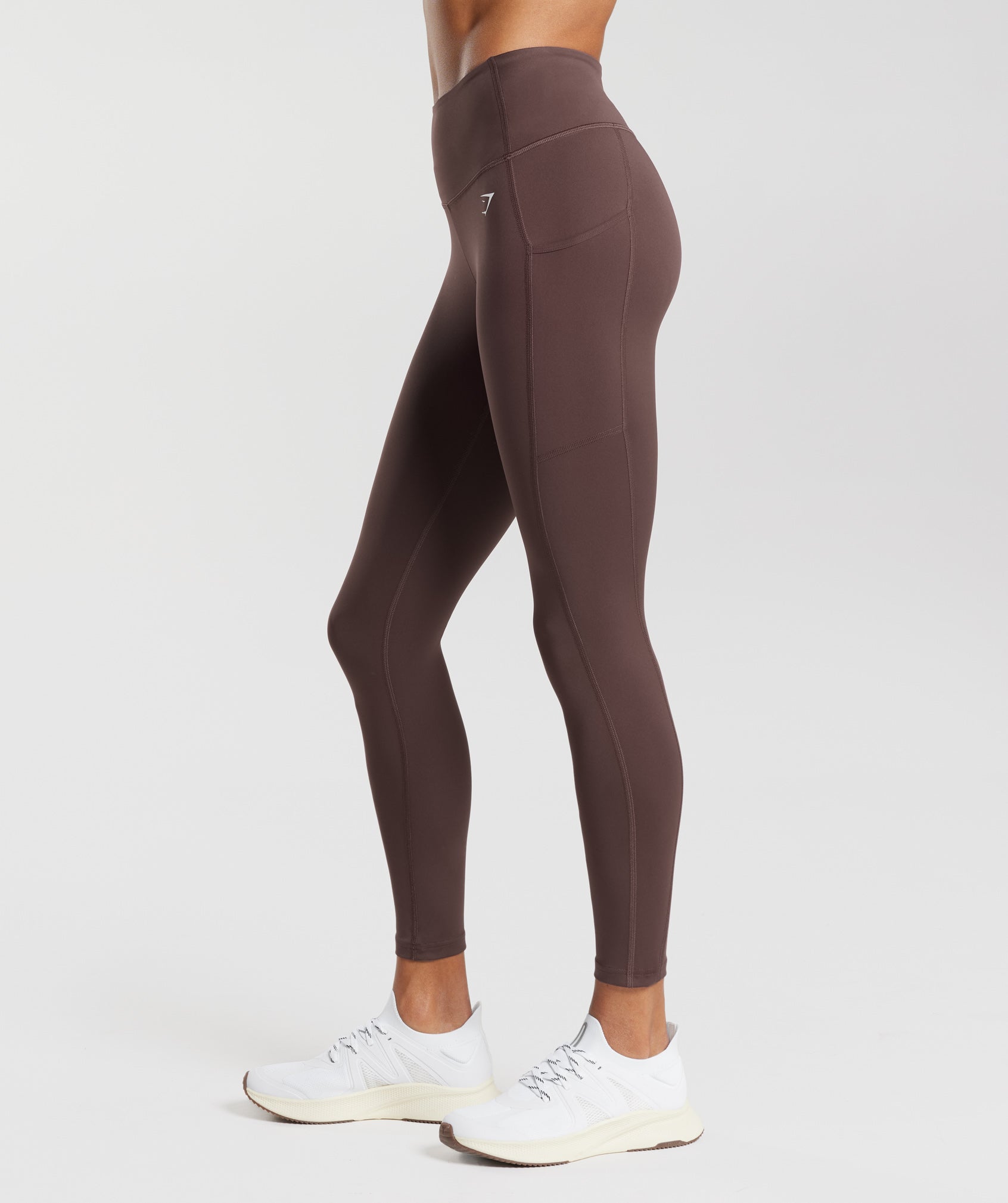 GYMSHARK High-Waisted Yoga Leggings with Side Pockets - Rich Cocoa Brown