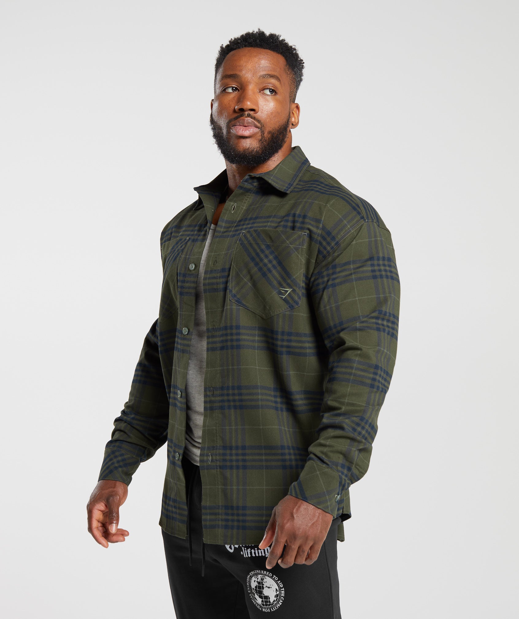 GYMSHARK Plaid Casual Shirt - Soft Olive Core Comfort Fit 